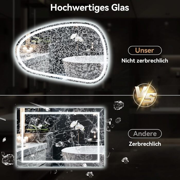 Дзеркало для ванної кімнати YOURLITE з підсвічуванням, 85x55 см, LED, сенсорне керування, 3 кольори світла, регулювання яскравості, антизапар, горизонтальне/вертикальне, IP44, білий