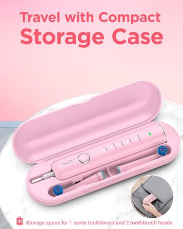 Електрична зубна щітка ротаційного типу для дорослих та дітей з 8 насадок, зарядний пристрій з підставкою на стіну, 5 режимів чищення та дорожній футляр, 60 днів роботи від акумулятора (рожевий)