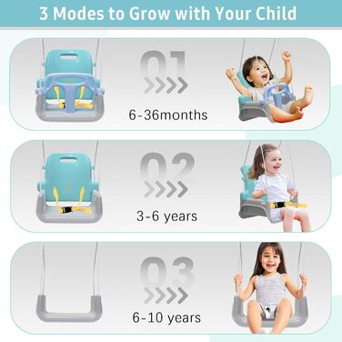 Дитяча гойдалка-шезлонґ 3-в-1 для дому та вулиці з металевим каркасом, 6 місяців - 10 років (світло-зелений)