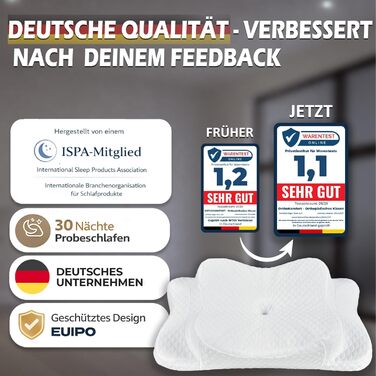 Подушка для шиї з Memory Foam, ергономічна, Oeko-TEX®, регулює температуру, біла