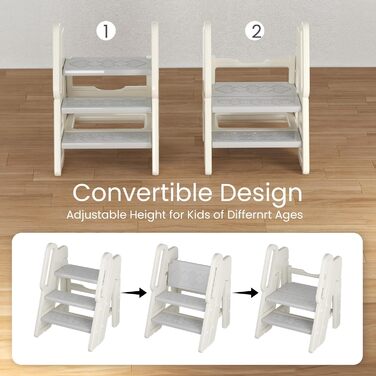 Триттлер Hoopyosms для дітей, 2/3-рівневий, регульована висота, складна конструкція, з поручнями, антиковзаюча поверхня, для ванної та кухні, сірий