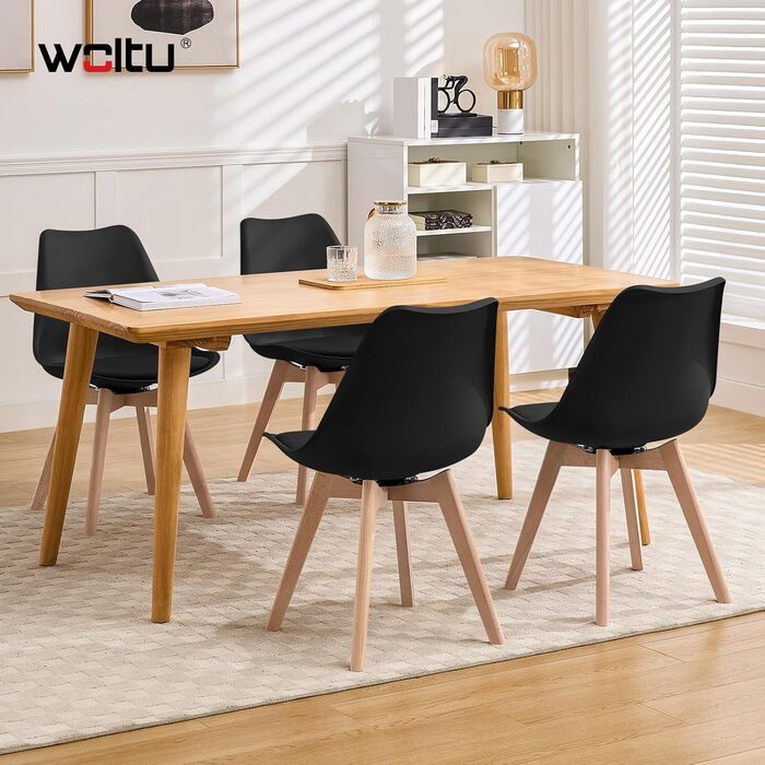 Крісла для їдальні WOLTU, набір з 2 шт., чорні, з масиву дерева та штучної шкіри, до 100 кг, для кухні та їдальні