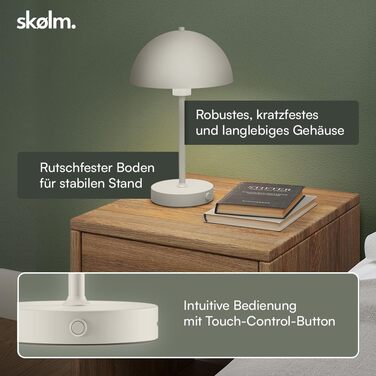 LED настільна лампа Skølm Aeriala: диммування, USB-C зарядка, тепле світло, до 10 годин роботи, метал, бежевий, енергоклас G