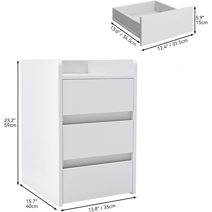 Приліжкові тумбочки YITAHOME 2 шт. з металевими ніжками та ручками, білий колір, 3 висувні ящики, 35 x 40 x 59 см