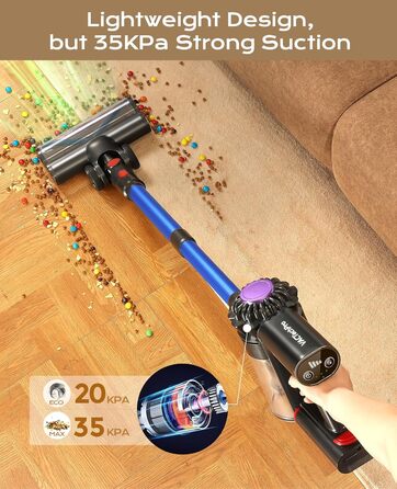 Бездротовий акумуляторний пилосос V15: 35KPa, 6-в-1, для тварин, тверді підлоги та килими (блакитний)