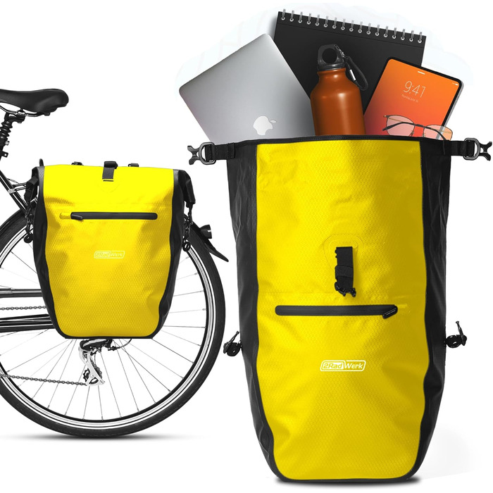 Для багажника 25,4 л, 100 водонепроникний, з ручкою та плечовим ременем, багажна полиця для велосипедної сумки, сумка для багажу, задня сумка для велосипеда (жовта), 2Radwerk Pannier