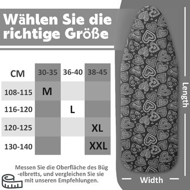Чохол для прасувальної дошки для парової праски, чорне серце, 38-45см х 130-140см (розмір XXL)