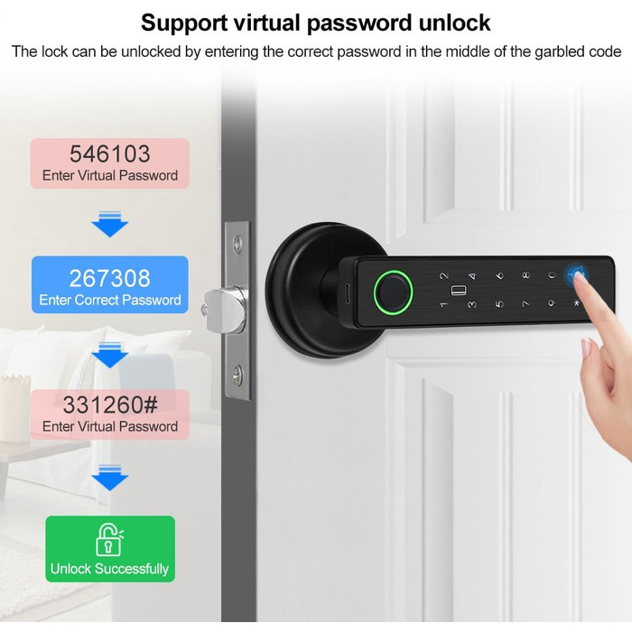 Розумний дверний замок FUSYTULY відбиток пальця, RFID, безключовий ключ, APP, пароль, пульт дистанційного керування, ручка 5-в-1, 13,56 МГц