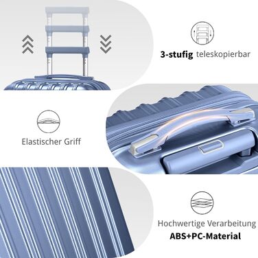 Набір валіз LALAHO 2 шт: велика та маленька, з косметичкою, ABS+PC, телескопічний ручка, ручна поклажа, градієнтний дизайн, сіро-блакитний