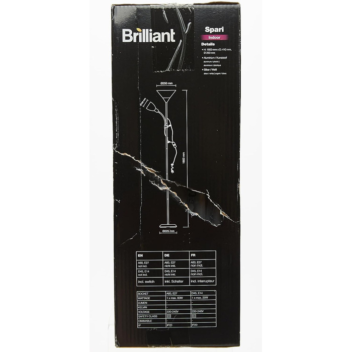 Стельовий омийник Brilliant Spari 1,8 м, підходить для LED, лампа для читання, вимикач шнура, білий