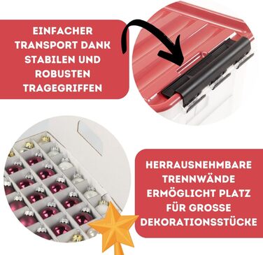Коробка для зберігання новорічних кулі та прикрас | 47 літрів | Без BPA | Червона компактна коробка