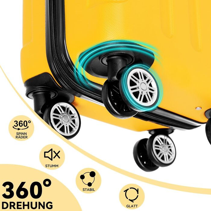 Дорожня валіза BEIBYE Twin Wheels Hardcase, жовта, ручна поклажа (55см), 14 кольорів