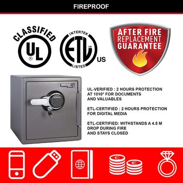 Master Lock FPW082FTCML: Вогнестійкий та водонепроникний сейф, 23л, 417x348x478 мм, цифровий код, для дому та офісу, чорний
