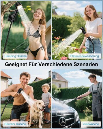 Портативна душ для кемпінгу AUTOPkio з акумулятором 8000mAh, насосом та дисплеєм, IPX8, чорний