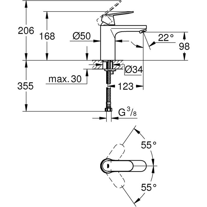Змішувач для ванної кімнати GROHE Eurosmart Cosmopolitan, хром, 32830001 – економічний, з витяжною штангою, 30 см, проста установка