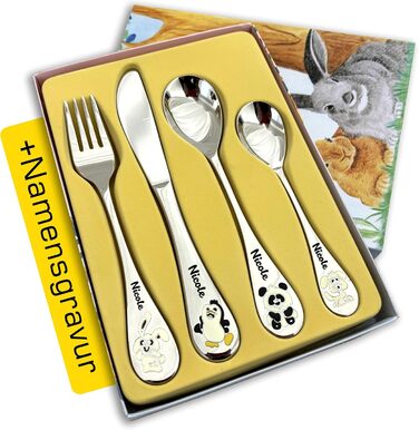 Набір дитячого посуду Kinder Arche Noe з гравіюванням, нержавіюча сталь, 4 шт. | Подарунок на хрещення