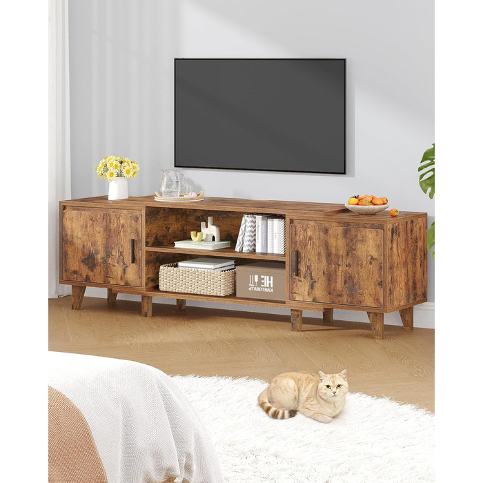 Тумба під TV, тумба для телевізора до 60 дюймів, TV-стійка з 2 шухлядами та 2 відкритими полицями, 40 x 140 x 51,5 см, для вітальні, спальні, їдальні, білий колір TV16703E (Вінтаж-коричневий)