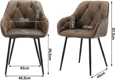 Крісла для їдальні WOLTU (2 шт.), для кухні та вітальні, ергономічні м'які крісла з підлокітниками, металеві ніжки, вінтажне штучне шкіряне сидіння, темно-коричневі