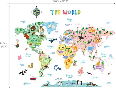 Наклейка на стіну DECOWALL BS-1615s карта світу карта світу тварин Наклейка на стіну Наклейка на стіну прикраса на стіну для вітальні спальні дитяча кімната (велика) (англ.) Рос. наклейка на стіну Наклейка на стіну Наклейка на стіну для вітальні Спальня д