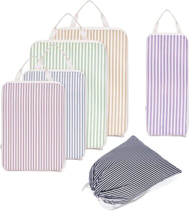 Набір органайзерів для валізи та рюкзака Narwey, 6 шт, компресійні пакувальні куби для подорожей, синій з візерунком