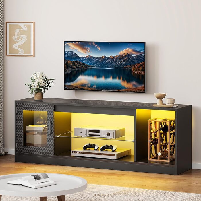 Тумба під ТБ YITAHOME з RGB-підсвічуванням, білий колір, 106x50x35 см. Тумба під телевізор з полицями та скляною полицею для телевізорів до 43 дюймів. Підходить для вітальні та спальні.