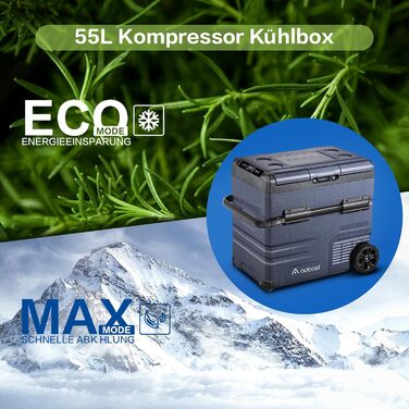 Компресорна холодильна сумка AAOBOSI 55L з двозонним охолодженням, WIFI-керуванням, USB-портом, 12/24V/100-240V, -20°C до 20°C для авто, вантажівки, човна, кемпінгу