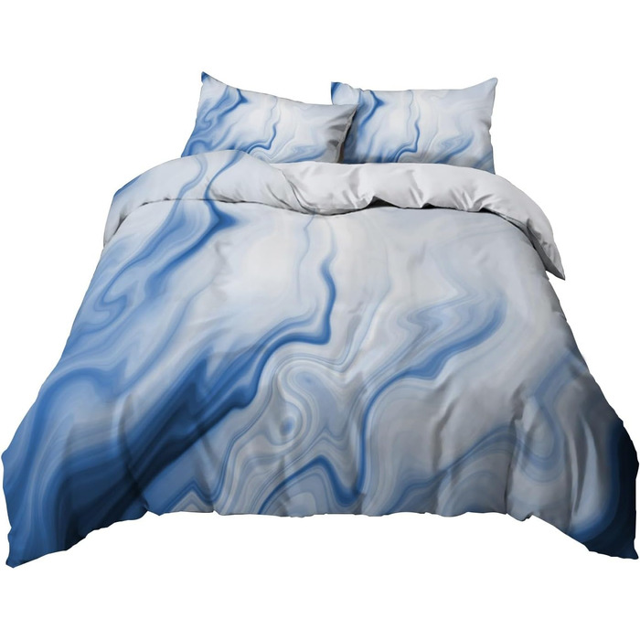 Сірий комплект постільної білизни 180x200 см Геометричний дизайн, двостороння постільна білизна з м'якої мікрофібри, гіпоалергенна, 3 частини: простирадло, ковдра та 2 наволочки 80x80 см. Сучасний дизайн, блакитна текстура.