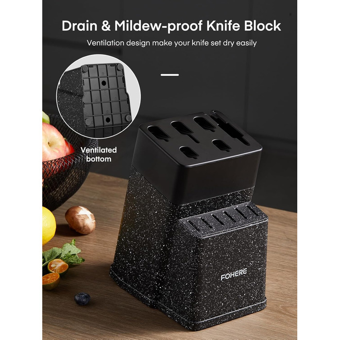 Набір ножів FOHERE 13 предметів з точилкою: якісний набір кухонних ножів з нержавіючої сталі з точилкою та підставкою, чорний граніт