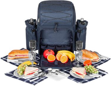 Рюкзак для пікніка Andora на 4 особи з інтегрованою сумкою-холодильником, зелений, з аксесуарами (темно-синій, білий)