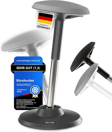 Ергономічний стілець-табурет Motion для офісу та стоячи - регульована висота, широка база та сидіння, запобігає болям спини та шиї (Сірий)