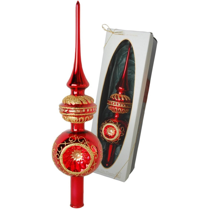 Ялинкова іграшка блискуча з прикрасами та дзвіночками, 29 см у високоякісній подарунковій коробці (ялинкова іграшка з подвійним рефлектором, червона)