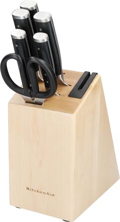 Набір кухонних ножів KitchenAid Gourmet: 5 ножів, ножиці, точилка, чорні ручки, японська сталь