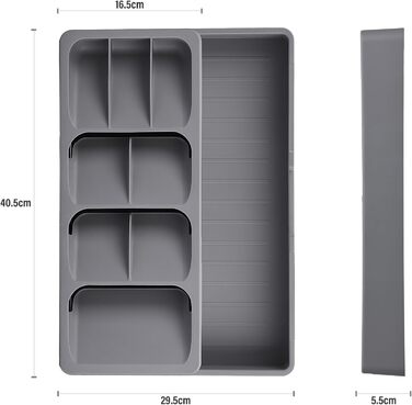 Органайзер для столових приборів Zaleonline, 9 відділень, 16,5-29,5 см x 40 x 5,5 см - сірий