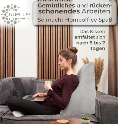 Ергономічна подушка для читання та підтримки спини WELL B4 з ефектом пам'яті (Memory Foam) для ліжка та дивана, сіра, широка