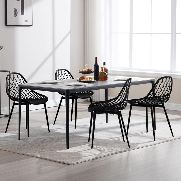 Стільці для їдальні та кухні, сучасний скандинавський дизайн, білий пластиковий стілець з металевими ніжками, набір 4 шт. (K0018EZS-4)