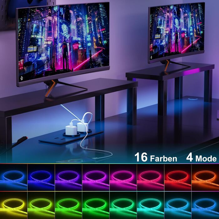 Ігровий стіл Flamaker L-подібний 140x140 см з RGB LED, підставка для монітора та полиця | 2 розетки + 2 USB-порти (вуглецеве волокно, чорний матовий)