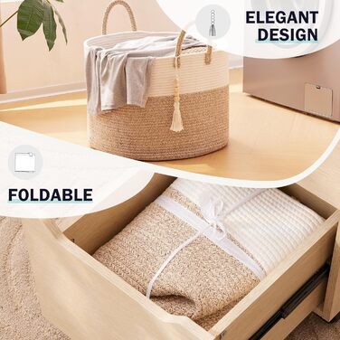 YOUDENOVA Плетіний кошик для білизни великий 65л, кошик для зберігання, кошик для ковдр, іграшок, для вітальні, дитячої кімнати, коричневий 50x33 см