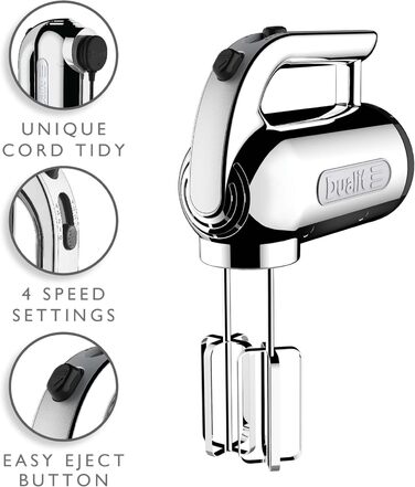 Міксер ручний DUALIT 89320, хром, нержавіюча сталь, з британською вилкою (UK Plug), срібний