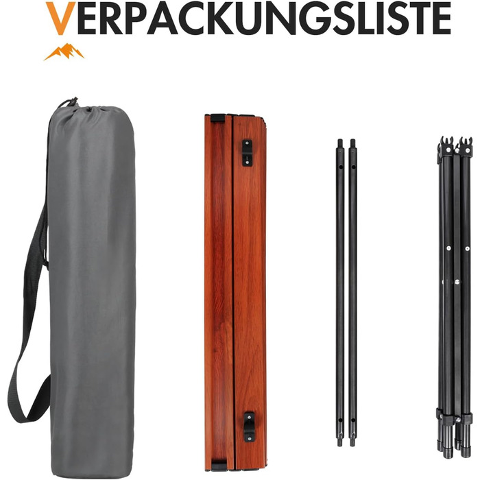 Складаний кемпінговий стіл PORTAL з алюмінієвою стільницею, навантаження до 80 кг, з сумкою-чохлом для пікніка, гриля, саду та балкона, коричневий