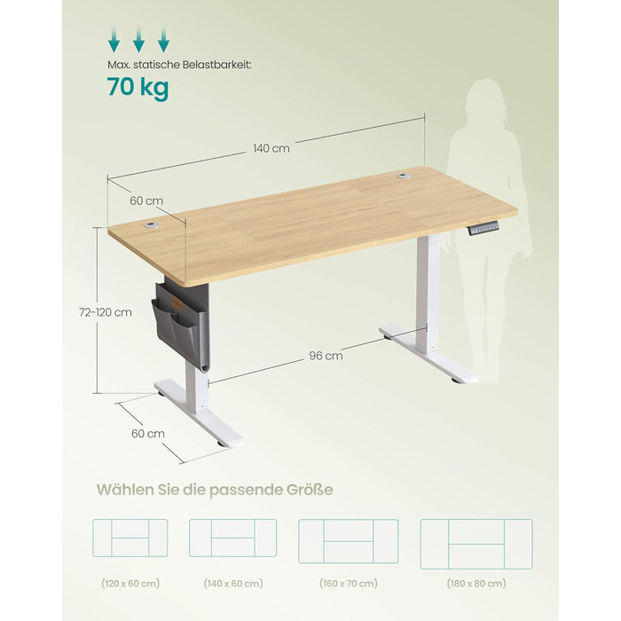 SONGMICS Стол письменний з регулюванням висоти, електричний, з пам'яттю 4 положень, vintage brown-matte black, LSD026X01