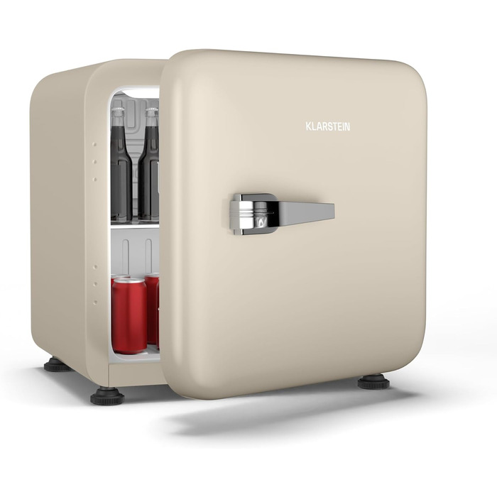 Міні-холодильник Klarstein Audrey Evo 68L: Ретро-дизайн, тиха робота 40 dB, компресор, регульовані ніжки, двері, що відкидаються, для спальні та офісу (43 L, Енергоклас E, кремовий)