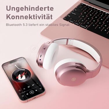 Бездротові Bluetooth-навушники, ANC, Мікрофон, 60 годин, Hi-Fi, Баси, Швидка зарядка (рожевий)