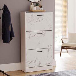Шкаф для взуття з 3 шухлядами Home Discount - дерев'яний, горіх/білий (білий мармур)