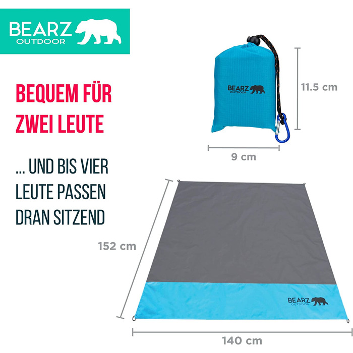 Вуличне ковдру BEARZ, компактне водонепроникне ковдра для пікніка, Надлегке вуличне ковдра для кемпінгу, пляжне ковдру, не містить піску, Kle