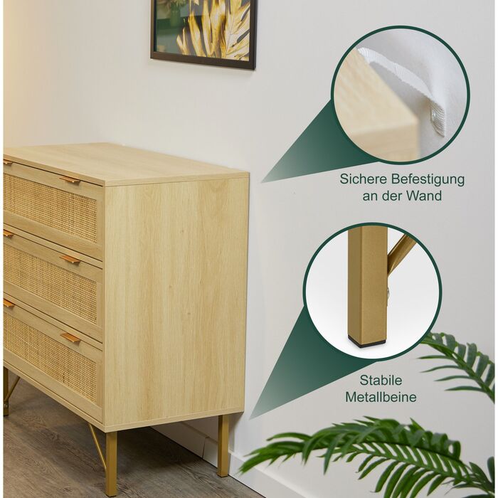 Комод Relaxdays з 3 висувними ящиками, з імітацією ротангу