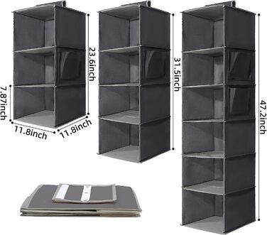 Підвісна шафа-органайзер і місце для зберігання, 6 полиць, підвісні полиці для шафи з боковим кишенею, сірий, 2 шт.