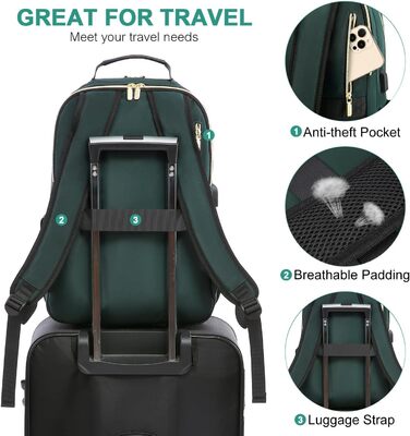 LOVEVOOK Рюкзак для жінок, великий, 15.6 дюймів, сумка для ноутбука, водонепроникний, шкільний рюкзак для дівчат-підлітків, чорний, елегантний рюкзак для роботи, навчання, подорожей (17.3 дюйми, темно-зелений)