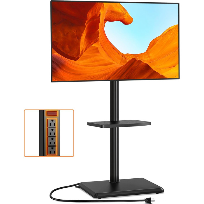 Настінна кріплення для телевізора TVON з розеткою, для телевізорів 32-60 дюймів, до 40 кг, поворотна, регульована по висоті, з безпечною дерев'яною основою, чорний, сучасний дизайн