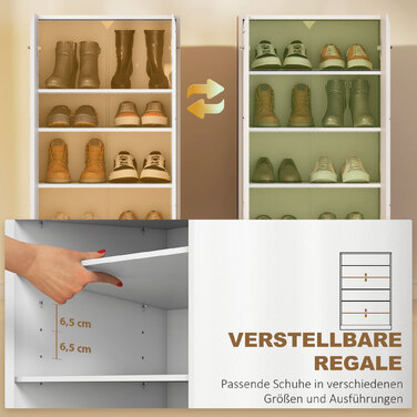 Шафа для взуття з глянцевим покриттям, органайзер для взуття з регульованими полицями для передпокою, коридору, вміщує до 10 пар, білий