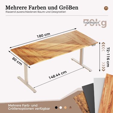 Регульований стіл Klicelor, електричний, з пам'яттю, для офісу, 160 x 80 см, білий/світло-коричневий